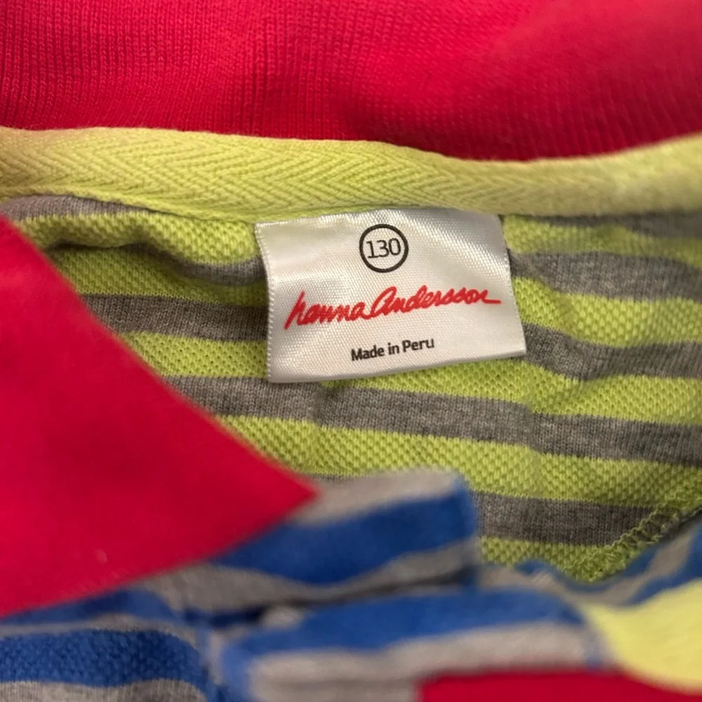 Hanna Andersson Organic Cotton Blue Stripe With Red Detailing Shirt Size 130 / 8